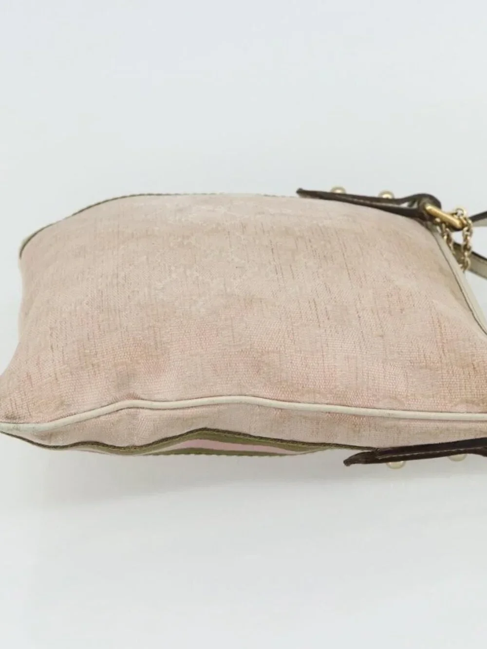 GUCCI GG Canvas Sherry Line Shoulder Bag Pink Gold 144388 Auth ti3863